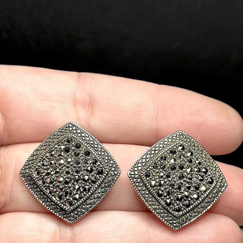 VINTAGE x STERLING SILVER DESIGNER ARTISAN EARRINGS | 925 & MARCASITES |TIMELESS